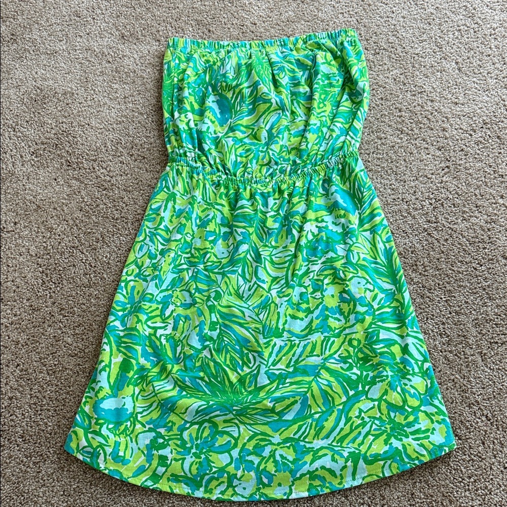 Lilly Pulitzer Strapless Dress in Vibrant Green and Blue